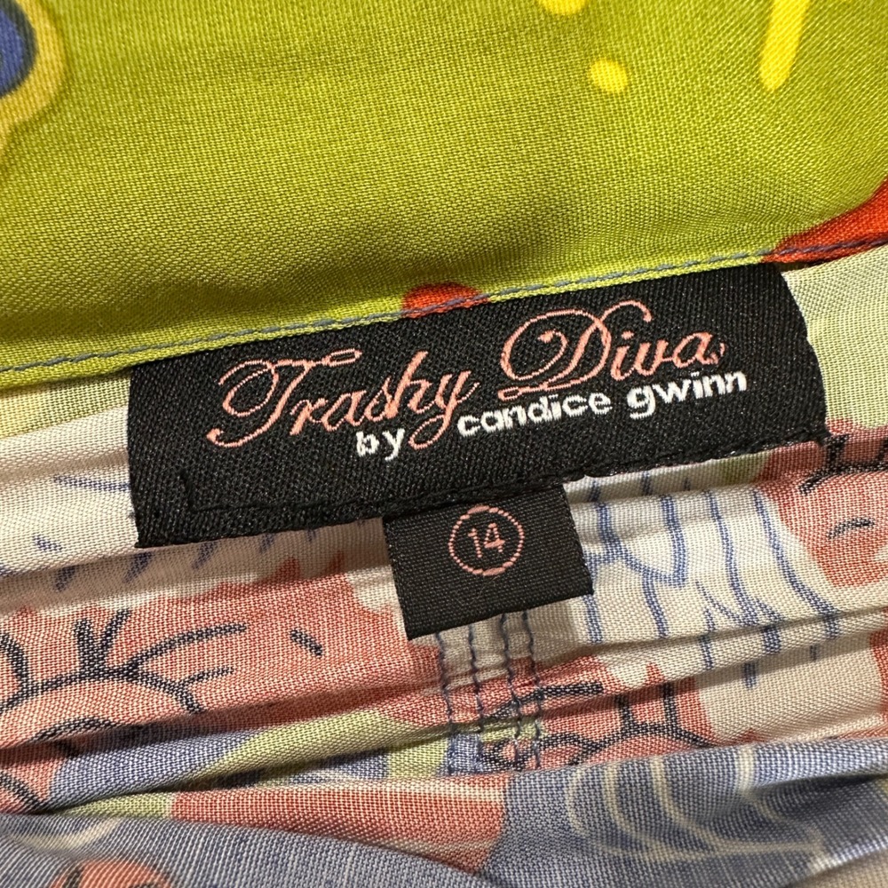 Trashy Diva Candice Gwinn Crane Print Dress Womens 14 Rayon V Neck Rockabilly - Picture 5 of 8